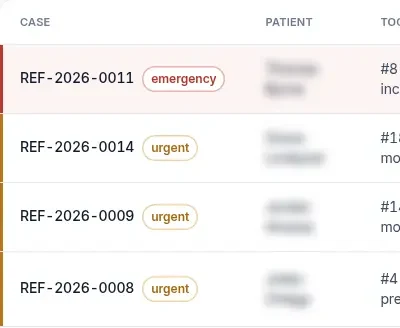 Detail of the queue: the emergency referral first, urgent referrals after it